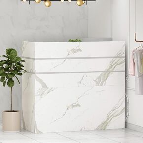 FUFU&GAGA Reception Desk with Counter, 3 Drawers & Storage Shelves, Reception Counter Table with Private Panels, for Salon Reception Room Checkout Office, Marble White (47.3" W x 18.3" D x 43.3" H)