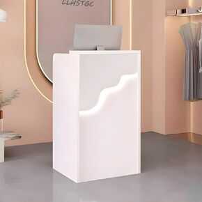 Small Reception Counter with LED Lights and Drawers - Standing Front Desk for Supermarket, Convenience Store, Hotel (White, 23.6in)