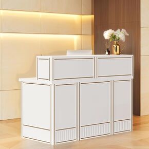 Tribesigns 57" Reception Desk with Counter, Modern Front Desk with Metal Frame, Wooden Retail Checkout Counter for Office, Reception Room, Beauty Salon, Lobby (Light Wood Color)