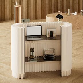 Reception Desk with Counter, Modern White Check Out Table, Reception Counter Table with Private Panels, 42.5 inch Retail Counter for Checkout, Lobby, Beauty Salon, Home Office Desk