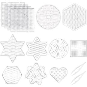 Liliful 15 Pcs 5 mm Fuse Beads Pegboards Plastic Fuse Bead Boards Large Clear Pegboards Kits Template Supplies for for DIY Arts and Crafts Projects,10 Different Shapes