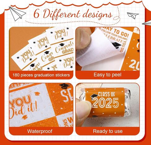 Outus 2024 Graduation Decoration Label Sticker Congrats Mini Candy Bar Wrapper Class of Party Supplies College High School Nursing Grad Celebration, Candy Not Included (Orange,180 Pcs) in Saudi Arabia