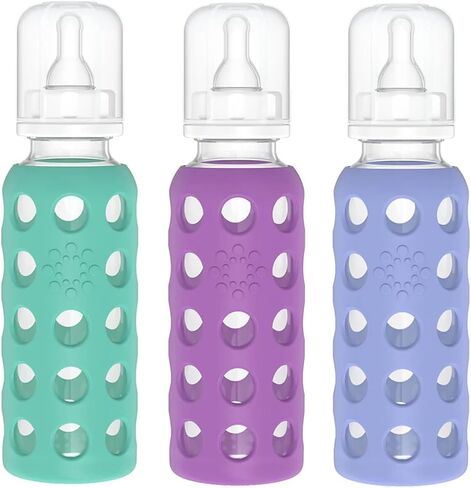 Lifefactory BPA-Free Glass Baby Bottles w/ Silicone Sleeves - 4 Pack (9 oz+ 4oz Sky & Ocean) in Saudi Arabia