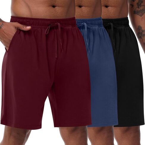 Neer 3 Packs Men's Pajama Shorts with Pockets Drawstring Soft Sleeping Shorts Lightweight Comfy Sleep Pants Lounge Bottoms in Saudi Arabia