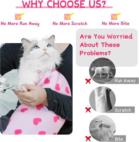 Cat Wrap for Cutting Nails, Self-Adhesive for Grooming, Anti-Scratch Cat Swaddle Wrap for Medicine, Nail Clipping, Teeth Brushing, Ear Cleaning in Saudi Arabia
