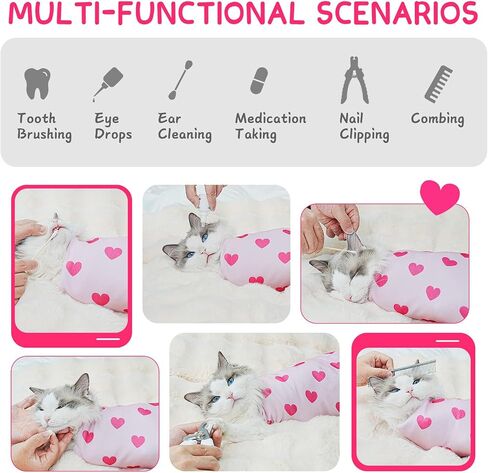 Cat Wrap for Cutting Nails, Self-Adhesive for Grooming, Anti-Scratch Cat Swaddle Wrap for Medicine, Nail Clipping, Teeth Brushing, Ear Cleaning in Saudi Arabia