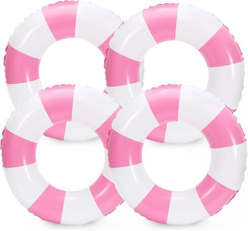 Whaline 4pcs قابلة للتنفاز ، تسبح ، لعبة ساحة مخططة ، حلقة مرحة ، أنبوب حمام سباحة ، لحفلة شاطئ السباحة الصيفية in Saudi Arabia