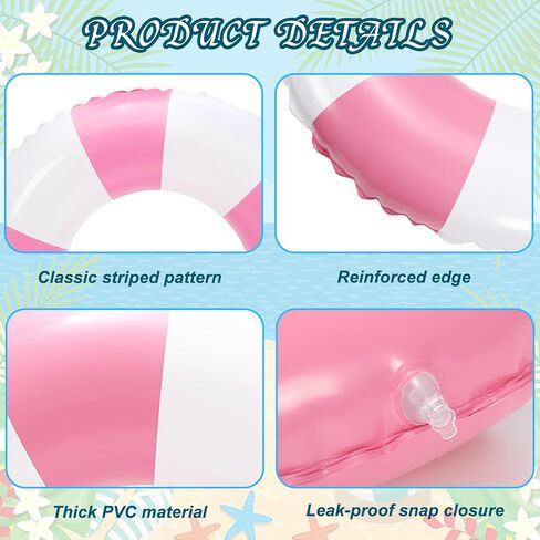 Whaline 4pcs قابلة للتنفاز ، تسبح ، لعبة ساحة مخططة ، حلقة مرحة ، أنبوب حمام سباحة ، لحفلة شاطئ السباحة الصيفية in Saudi Arabia
