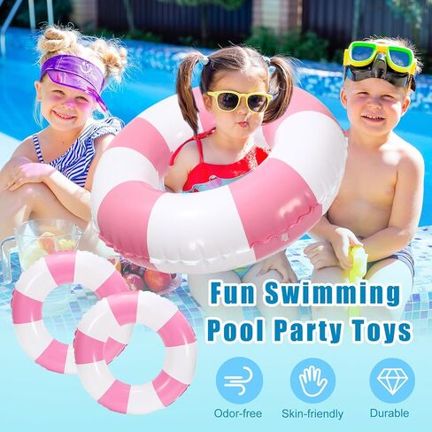 Whaline 4pcs قابلة للتنفاز ، تسبح ، لعبة ساحة مخططة ، حلقة مرحة ، أنبوب حمام سباحة ، لحفلة شاطئ السباحة الصيفية in Saudi Arabia