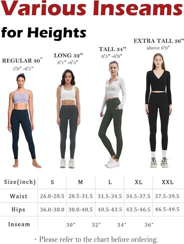 SEVEGO Tall Women's 30"/32"/34"/36" Yoga Leggings High Waist Workout Activewear Pants with Pockets in Kuwait