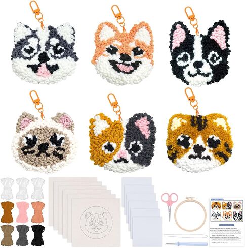 Louise Maelys 6PCS Punch Needle Kits for Beginners and Adults,Embroidery Kit Tool Threader Fabric Hoop Yarn Rug Tufting Coaster Art and Crafts（Cats and Dogs Pattern Ornament） in Saudi Arabia