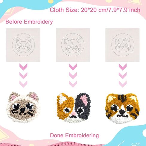 Louise Maelys 6PCS Punch Needle Kits for Beginners and Adults,Embroidery Kit Tool Threader Fabric Hoop Yarn Rug Tufting Coaster Art and Crafts（Cats and Dogs Pattern Ornament） in Saudi Arabia