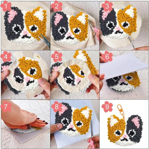 Louise Maelys 6PCS Punch Needle Kits for Beginners and Adults,Embroidery Kit Tool Threader Fabric Hoop Yarn Rug Tufting Coaster Art and Crafts（Cats and Dogs Pattern Ornament） in Saudi Arabia