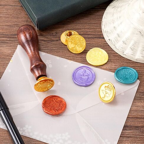 8pcs Vintage Floral Wax Seal Stamp Set, Brass Stamps Heads with Wooden Handle, Medieval Traditional Sealing Wax Stamp Kit for Wedding Invitations Cards Envelopes Gift Packing- 7 Styles in Saudi Arabia