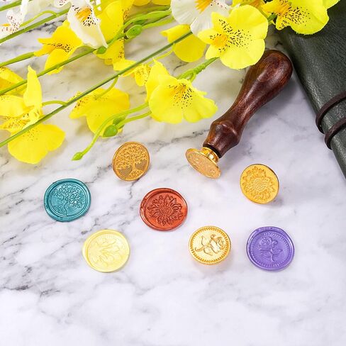 8pcs Vintage Floral Wax Seal Stamp Set, Brass Stamps Heads with Wooden Handle, Medieval Traditional Sealing Wax Stamp Kit for Wedding Invitations Cards Envelopes Gift Packing- 7 Styles in Saudi Arabia