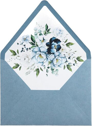 PONATIA 50PCS A7 Euro Flap Envelopes, 5.25 x 7.25'' Dusty Blue Flowers Liner Envelopes for Wedding Invitations, Photos, Postcards, Greeting Cards, Christmas Gift Cards, Acrylic Mailing, 5x7 envelopes in Saudi Arabia