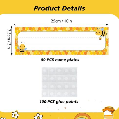 50 PCS Classroom Name Plates for Desk, Bee Nameplates Name Tags for Classroom Cubbies, School Student Desk Name Tags Classroom Name Plates for Back to School, 10 x 3 inch (Bee) in Saudi Arabia