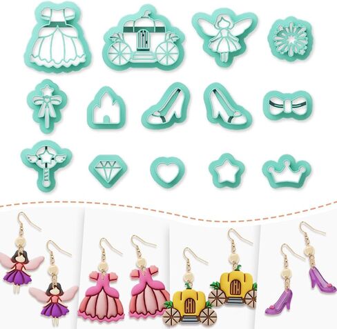 Polymer Clay Cutters - 14 Shapes Princess Theme Polymer Clay Cutters for Jewelry Creativity, Earring Making Kit with Storage Box in Saudi Arabia