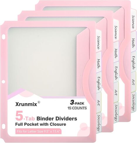 5-Tab Dividers with One Full Pocket, 5 Counts Binder Dividers, 8.5 x 11'' Dividers for 3 Ring Binder 1''/2'' Recipe Binder Dividers with 5 Tabs for Back to School, Pastel Color (1) in Saudi Arabia