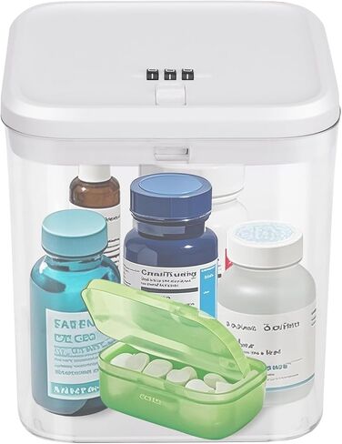 Gemaxvoled Medicine Lock Box with Code - Small Lockable Storage Box for Pills, Fridge Food & Phone | BPA-Free, Childproof | 5.5x5.5x6.3in | Home, Office & Travel Safe in Kuwait