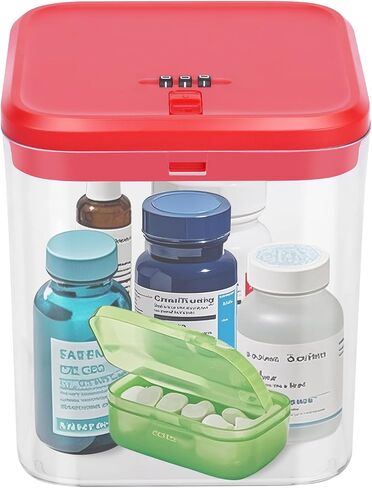 Gemaxvoled Medicine Lock Box with Code - Small Lockable Storage Box for Pills, Fridge Food & Phone | BPA-Free, Childproof | 5.5x5.5x6.3in | Home, Office & Travel Safe in Kuwait