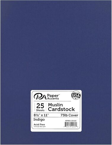 PA Paper Accents Textured Cardstock 8.5" x 11" Indigo, 73lb Colored cardstock Paper for Card Making, Scrapbooking, Printing, Quilling and Crafts, 25 Piece Pack in Kuwait