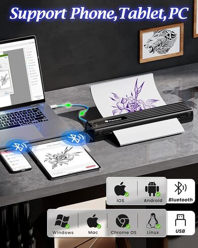 Phomemo TP83 Pluetooth Tattoo Stency Printer مع 10pcs A4 Transfer Paper و 50 Sheets A4 Size Stencil Paper for Tattooing in Saudi Arabia