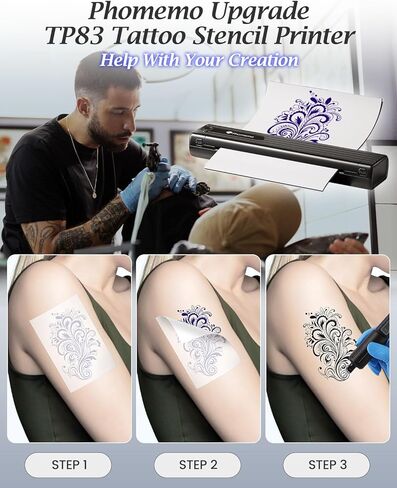 Phomemo TP83 Pluetooth Tattoo Stency Printer مع 10pcs A4 Transfer Paper و 50 Sheets A4 Size Stencil Paper for Tattooing in Saudi Arabia