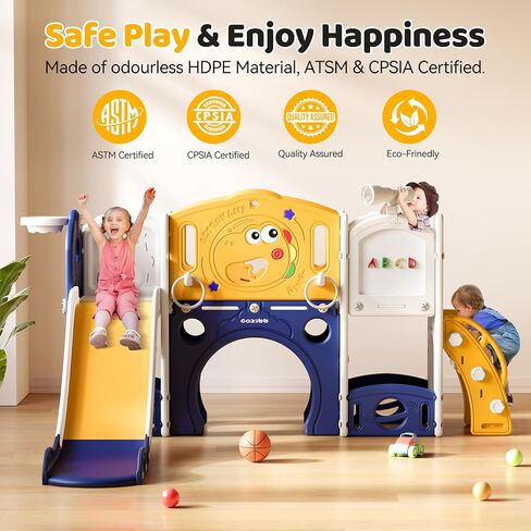 9 in 1 Toddler Slide, Toddler Playset New Upgrade with Slide, Drawing Board, Basketball Hoop, Telescope and Storage Space, Outdoor Indoor Playground for Toddlers (Yellow Blue) in Saudi Arabia