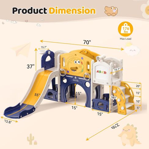 9 in 1 Toddler Slide, Toddler Playset New Upgrade with Slide, Drawing Board, Basketball Hoop, Telescope and Storage Space, Outdoor Indoor Playground for Toddlers (Yellow Blue) in Saudi Arabia