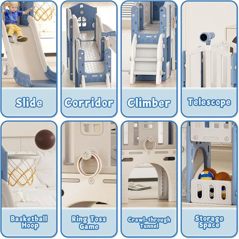 XJD 9 in 1 Slide Slide Set ، ينزلق الأطفال للأطفال الصغار الذين تتراوح أعمارهم بين 1+ ، ومسلسلات شريحة متسلق الأطفال مع طوق كرة السلة والكرة ، وملعب داخلي في الهواء الطلق للأطفال الصغار 1-3 (الأزرق) in Kuwait