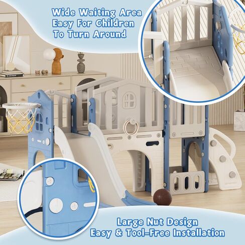XJD 9 in 1 Slide Slide Set ، ينزلق الأطفال للأطفال الصغار الذين تتراوح أعمارهم بين 1+ ، ومسلسلات شريحة متسلق الأطفال مع طوق كرة السلة والكرة ، وملعب داخلي في الهواء الطلق للأطفال الصغار 1-3 (الأزرق) in Kuwait