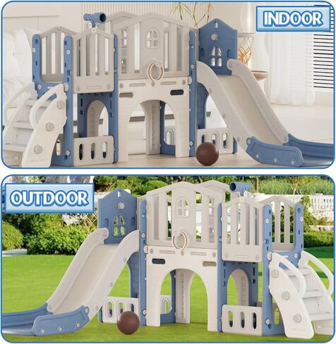XJD 9 in 1 Slide Slide Set ، ينزلق الأطفال للأطفال الصغار الذين تتراوح أعمارهم بين 1+ ، ومسلسلات شريحة متسلق الأطفال مع طوق كرة السلة والكرة ، وملعب داخلي في الهواء الطلق للأطفال الصغار 1-3 (الأزرق) in Kuwait
