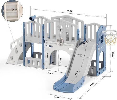 XJD 9 in 1 Slide Slide Set ، ينزلق الأطفال للأطفال الصغار الذين تتراوح أعمارهم بين 1+ ، ومسلسلات شريحة متسلق الأطفال مع طوق كرة السلة والكرة ، وملعب داخلي في الهواء الطلق للأطفال الصغار 1-3 (الأزرق) in Kuwait
