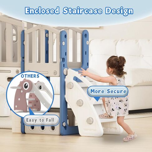 XJD 9 in 1 Slide Slide Set ، ينزلق الأطفال للأطفال الصغار الذين تتراوح أعمارهم بين 1+ ، ومسلسلات شريحة متسلق الأطفال مع طوق كرة السلة والكرة ، وملعب داخلي في الهواء الطلق للأطفال الصغار 1-3 (الأزرق) in Kuwait