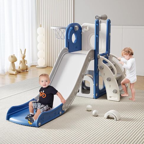 Toddler Slide Kids Climber Slides Baby Slider for Toddler Age 1-3,L Shaped Indoor Outdoor Playground Playset with Basketball Hoop, Storage, Telescope Toy Easy Assembly Gift for Boys and Girls in Kuwait