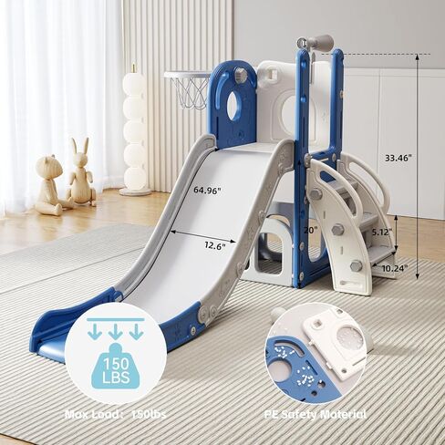Toddler Slide Kids Climber Slides Baby Slider for Toddler Age 1-3,L Shaped Indoor Outdoor Playground Playset with Basketball Hoop, Storage, Telescope Toy Easy Assembly Gift for Boys and Girls in Kuwait