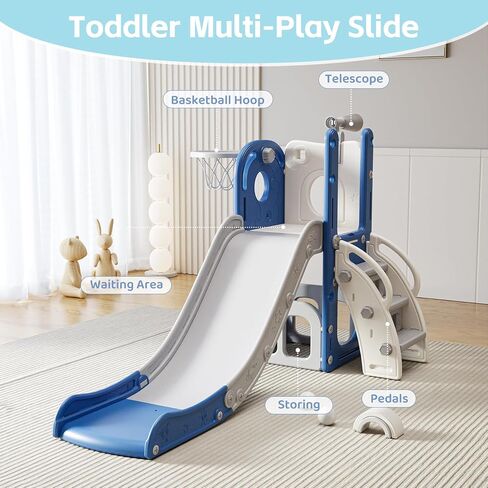 Toddler Slide Kids Climber Slides Baby Slider for Toddler Age 1-3,L Shaped Indoor Outdoor Playground Playset with Basketball Hoop, Storage, Telescope Toy Easy Assembly Gift for Boys and Girls in Kuwait