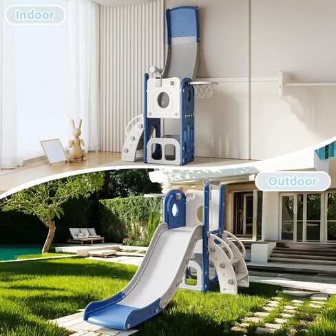 Toddler Slide Kids Climber Slides Baby Slider for Toddler Age 1-3,L Shaped Indoor Outdoor Playground Playset with Basketball Hoop, Storage, Telescope Toy Easy Assembly Gift for Boys and Girls in Kuwait