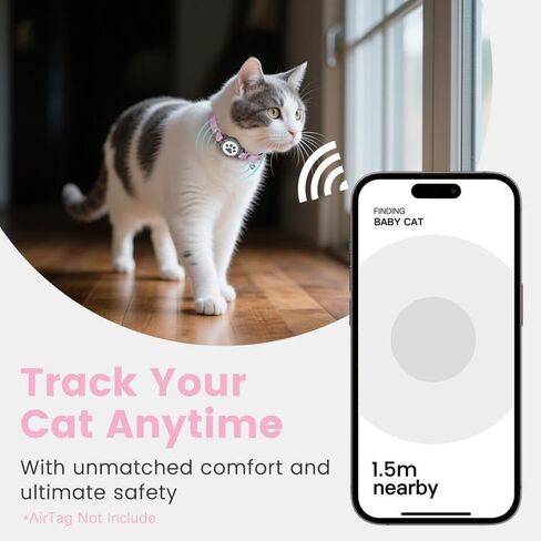 Leather Airtag Cat Collar - Waterproof Cat Collar AirTag Holder with Metal Buckle | Comfortable, Glossy Cats Tracker Collars with Bell for Girl Boy Cats, Kittens, and Puppies (Rose Gold) in Kuwait