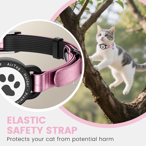 Leather Airtag Cat Collar - Waterproof Cat Collar AirTag Holder with Metal Buckle | Comfortable, Glossy Cats Tracker Collars with Bell for Girl Boy Cats, Kittens, and Puppies (Rose Gold) in Kuwait