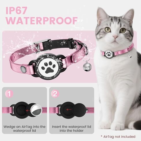 Leather Airtag Cat Collar - Waterproof Cat Collar AirTag Holder with Metal Buckle | Comfortable, Glossy Cats Tracker Collars with Bell for Girl Boy Cats, Kittens, and Puppies (Rose Gold) in Kuwait