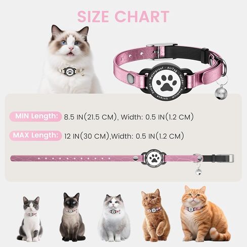 Leather Airtag Cat Collar - Waterproof Cat Collar AirTag Holder with Metal Buckle | Comfortable, Glossy Cats Tracker Collars with Bell for Girl Boy Cats, Kittens, and Puppies (Rose Gold) in Kuwait