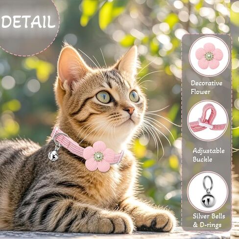 Cat Collar, HANSHILAI Kitten Collar with Bells, Cute Cat Collar Breakaway for Girl Boy with Flower,Collar para Gatos (Rhinestones Yellow & Pink & Orange & Purple) in Kuwait