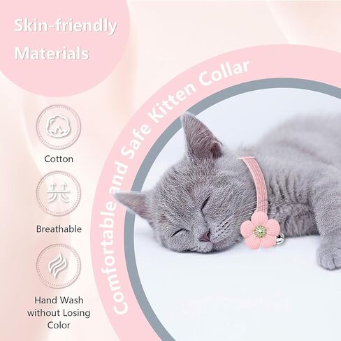 Cat Collar, HANSHILAI Kitten Collar with Bells, Cute Cat Collar Breakaway for Girl Boy with Flower,Collar para Gatos (Rhinestones Yellow & Pink & Orange & Purple) in Kuwait