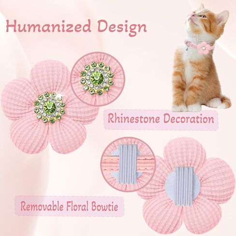 Cat Collar, HANSHILAI Kitten Collar with Bells, Cute Cat Collar Breakaway for Girl Boy with Flower,Collar para Gatos (Rhinestones Yellow & Pink & Orange & Purple) in Kuwait