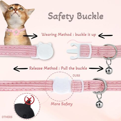 Cat Collar, HANSHILAI Kitten Collar with Bells, Cute Cat Collar Breakaway for Girl Boy with Flower,Collar para Gatos (Rhinestones Yellow & Pink & Orange & Purple) in Kuwait