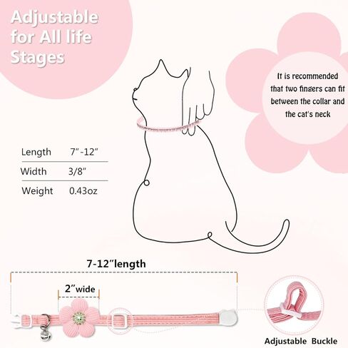 Cat Collar, HANSHILAI Kitten Collar with Bells, Cute Cat Collar Breakaway for Girl Boy with Flower,Collar para Gatos (Rhinestones Yellow & Pink & Orange & Purple) in Kuwait
