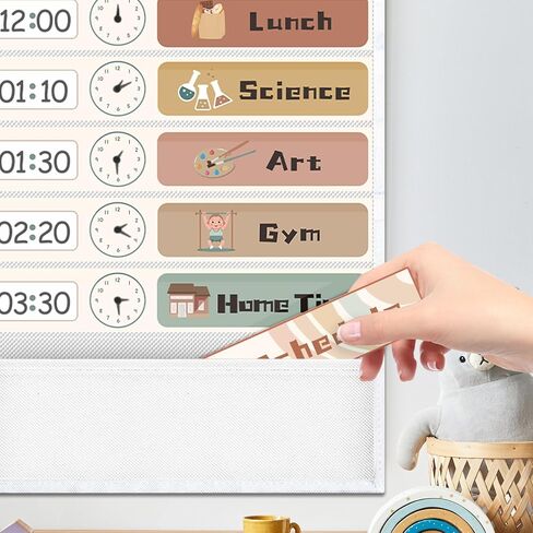 Daily Schedule Pocket Chart for Kids Management, 13+1 Pockets with 30 Cards Visual Time Reusable Dry-Eraser Schedule, Teacher Supplies for Boho Classroom Homeschool Decor in Kuwait