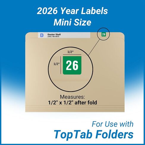2026 MINI Top Tab Year Stickers, Green, Compatible with Smead Top Tab, Doctor Stuff 2026 Chart Stickers, USA Made Year Labels for File Folders, 250/Pack, Sheets, 1" x 1/2" Small Labels in Kuwait